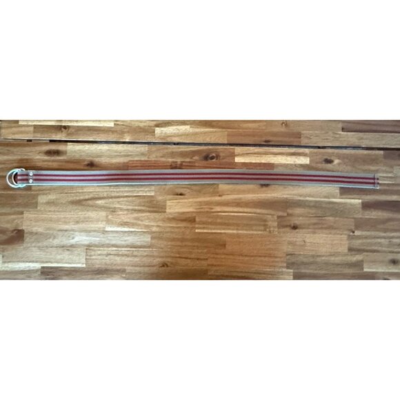 Y2K Woven Fabric Belt D-Ring Gray / Red Stripe Grunge Gorp Adjustable - Picture 7 of 12